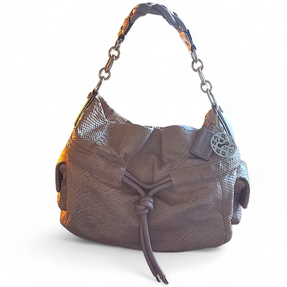Coach Kristin Python Embossed Leather Drawstring Shoulder Bag 14773